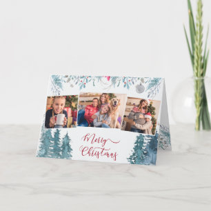 Cartes Pour Fêtes Annuelles Foliage de forêt d'hiver Élégant Script 3 Photo