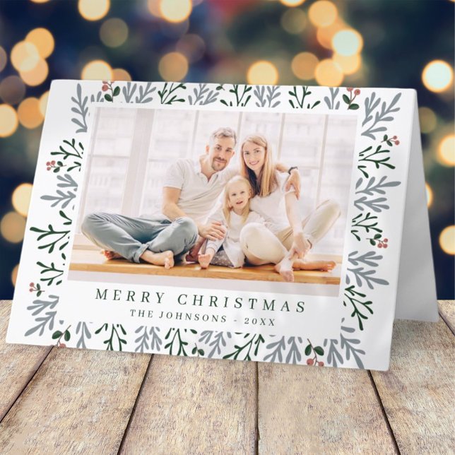 Cartes Pour Fêtes Annuelles Foliage de Noël moderne et Berries Botanique (Créateur téléchargé)