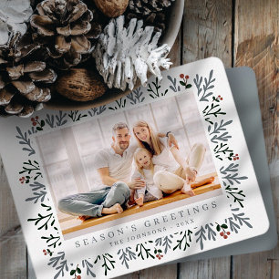 Cartes Pour Fêtes Annuelles Foliage de Noël moderne et Berries Botanique