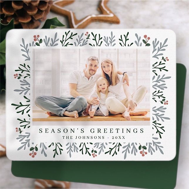 Cartes Pour Fêtes Annuelles Foliage de Noël moderne et Berries Botanique (Créateur téléchargé)