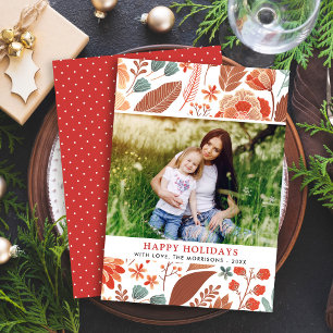 Cartes Pour Fêtes Annuelles Foliage d'hiver Floral Joyeux Vacances Famille Pho
