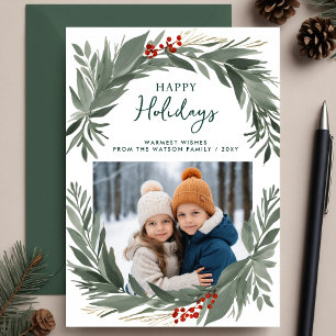 Cartes Pour Fêtes Annuelles Foliage d'hiver Verdure Joyeuses vacances Photo