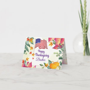 Cartes Pour Fêtes Annuelles Folio d'automne et drapeau américain frère Thanksg