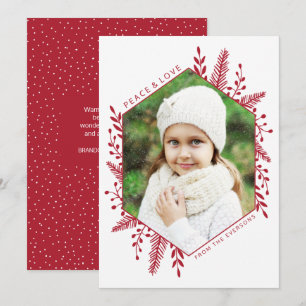 Cartes Pour Fêtes Annuelles Foliole d'hiver géométrique Photo rouge de Noël