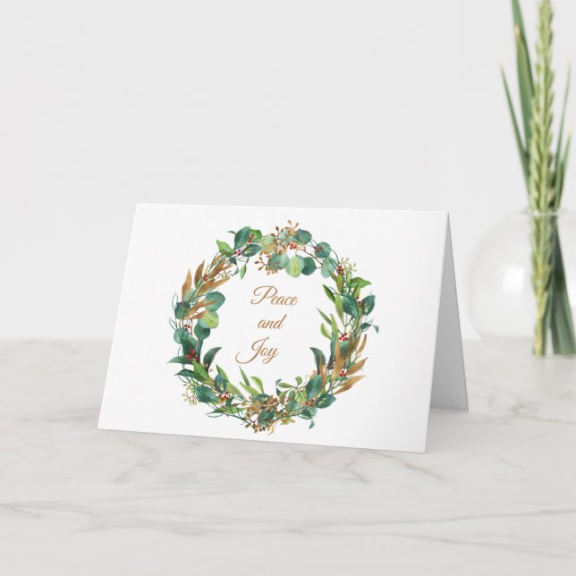 Cartes Pour Fêtes Annuelles Foliole d'hiver Wreath d'aquarelle avec baies (Devant)