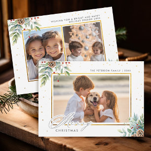 Cartes Pour Fêtes Annuelles Folithe d'hiver Cadres d'or Enfants Photo Noël