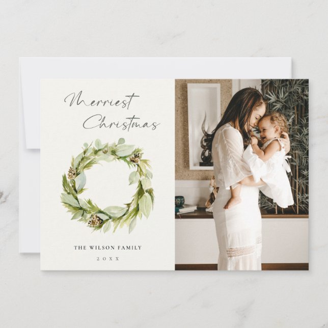 Cartes Pour Fêtes Annuelles Folithe Hiver Wreath Merriest Christmas Photo (Devant)