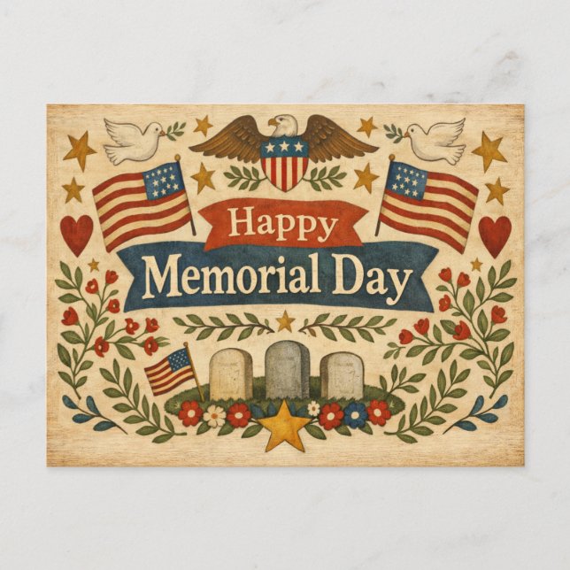 Cartes Pour Fêtes Annuelles Folk Art Americana Memorial Day (Devant)