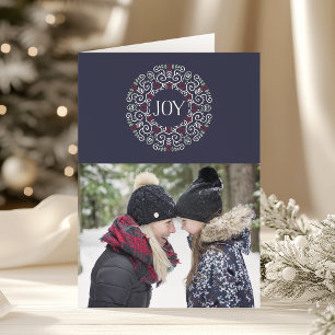 Cartes Pour Fêtes Annuelles Folk Art Joy Photo vacances pliée