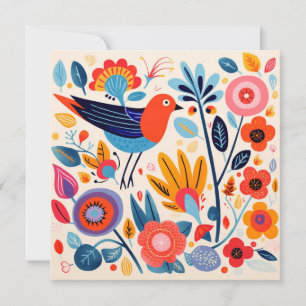 Cartes Pour Fêtes Annuelles Folk Art Nordic Floral Bird