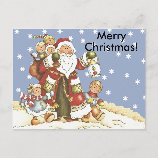 Cartes Pour Fêtes Annuelles Folk Art Père Noël Kids Christmas Snowflakes (Devant)