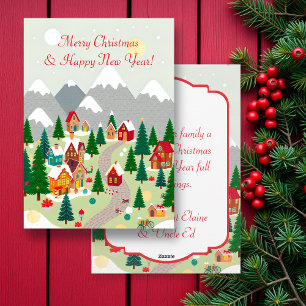 Cartes Pour Fêtes Annuelles Folk Art Vintage Village de Noël Personnalisé