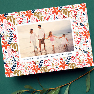 Cartes Pour Fêtes Annuelles Folk Editable Noël Floral Botanique Photo