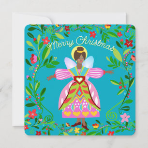 Cartes Pour Fêtes Annuelles Folk Moderne Festif Ange Afro-Américain