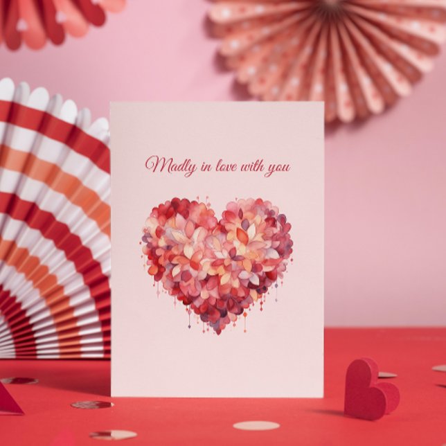 Cartes Pour Fêtes Annuelles Folle amoureuse | Cœur floral | Texte personnalisé (Créateur téléchargé)