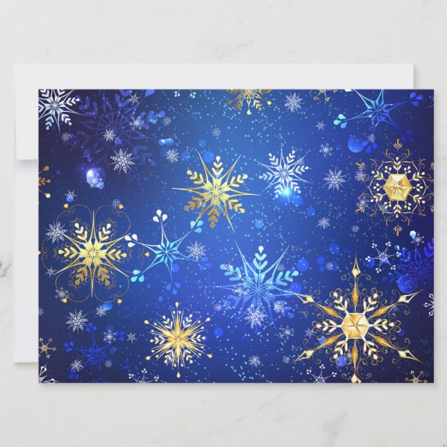 Cartes Pour Fêtes Annuelles Fond bleu de Noël avec flocons d'or (Devant)