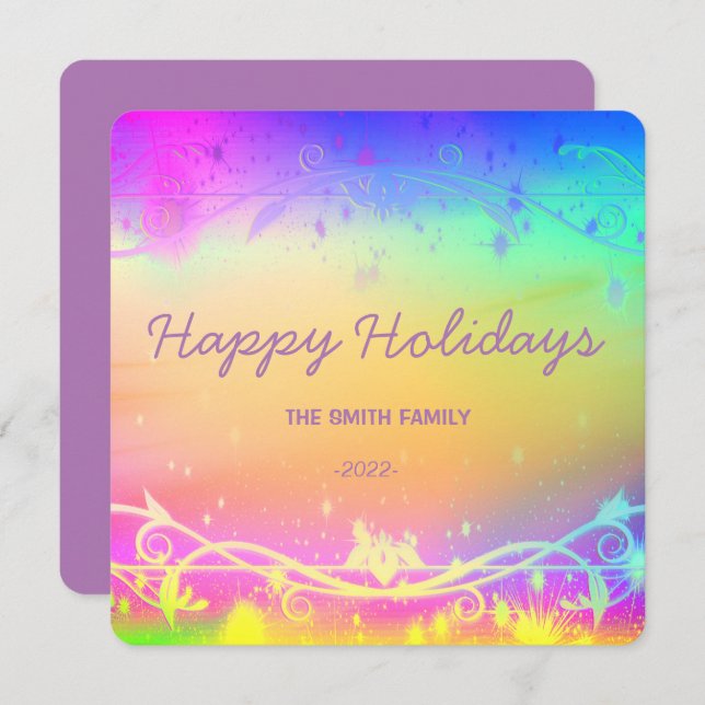 Cartes Pour Fêtes Annuelles Fond de Noël violet fluorescent Fête de Car (Devant / Derrière)