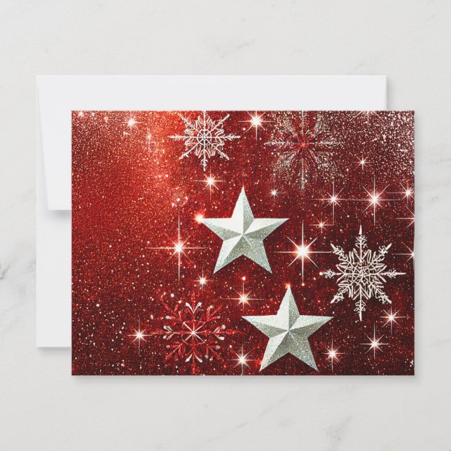 Cartes Pour Fêtes Annuelles Fond rouge scintillant avec flocons de neige (Devant)