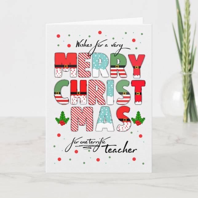 Cartes Pour Fêtes Annuelles for Teacher Merry Christmas Decorated Lettering (Devant)