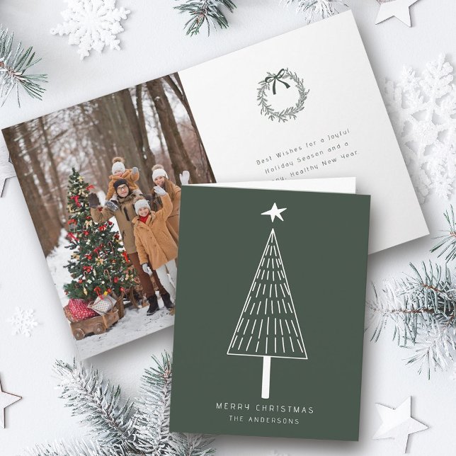 Cartes Pour Fêtes Annuelles Forest Green Simple Pine de Noël Photo (Front & Inside)