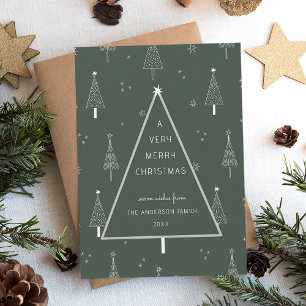 Cartes Pour Fêtes Annuelles Forest Green Simple Très Joyeux sapin de Noël plat