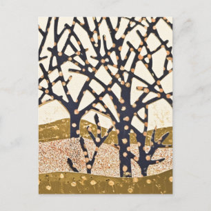 Cartes Pour Fêtes Annuelles Forêt, bleu et or