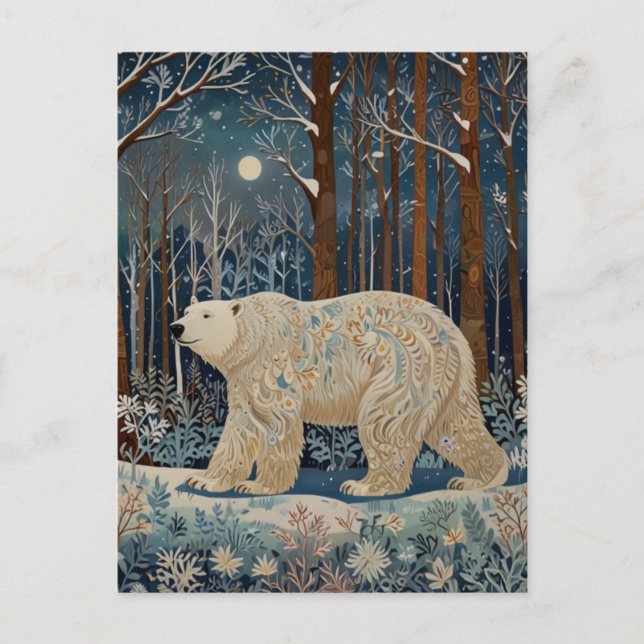 Cartes Pour Fêtes Annuelles Forêt bohème d'hiver de l'ours blanc rétro (Devant)