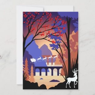 Cartes Pour Fêtes Annuelles Forêt crépusculaire de Noël traîneau du Père Noël