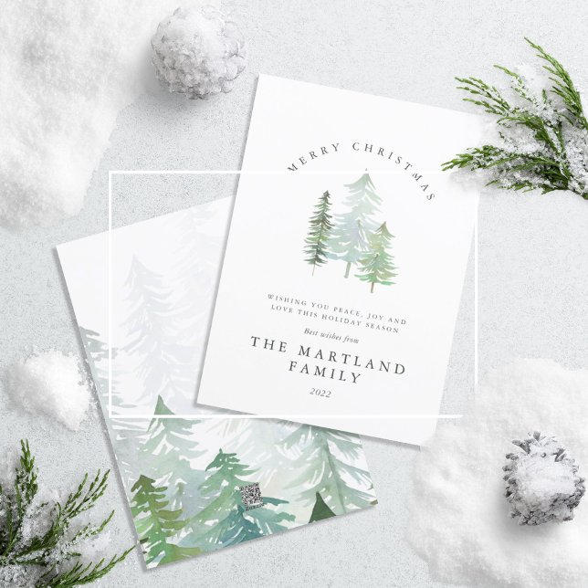 Cartes Pour Fêtes Annuelles Forêt d'aquarelle Joyeux Noël (Créateur téléchargé)