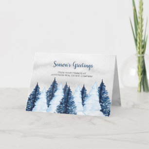 Cartes Pour Fêtes Annuelles Forêt d'arbres de pin enneigés à l'aquarelle Hiver