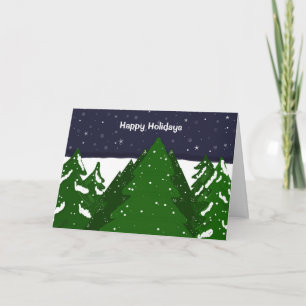 Cartes Pour Fêtes Annuelles Forêt d'arbres enneigés par une nuit d'hiver