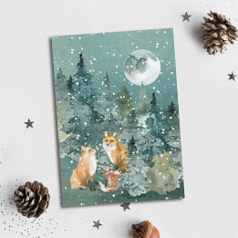 Cartes Pour Fêtes Annuelles Forêt de la famille renard Pleine lune Chute de ne