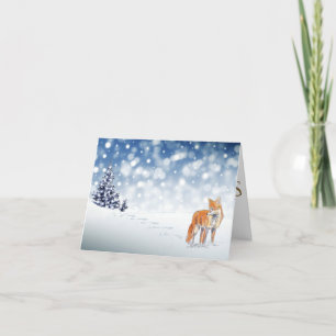Cartes Pour Fêtes Annuelles Forêt de neige classique Renard rouge Joyeux Noël