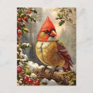 Cartes Pour Fêtes Annuelles Forêt de Noël avec Berry Holly, Oiseau, Hiver