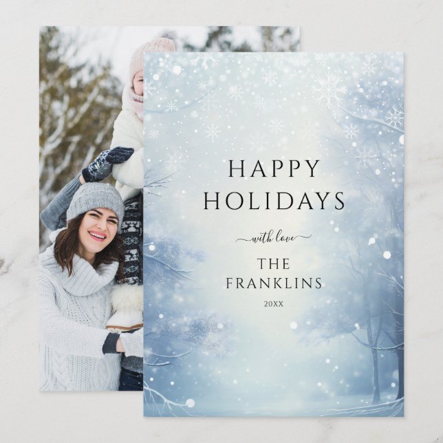 Cartes Pour Fêtes Annuelles Forêt de Noël de conte de fée hivernal Photo (Devant / Derrière)