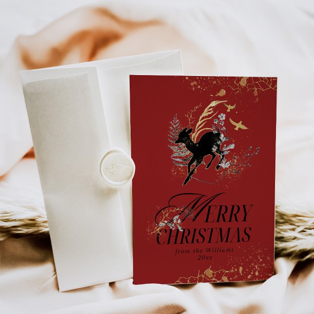 Cartes Pour Fêtes Annuelles Forêt de Noël photo magique lune dorée moderne (Créateur téléchargé)