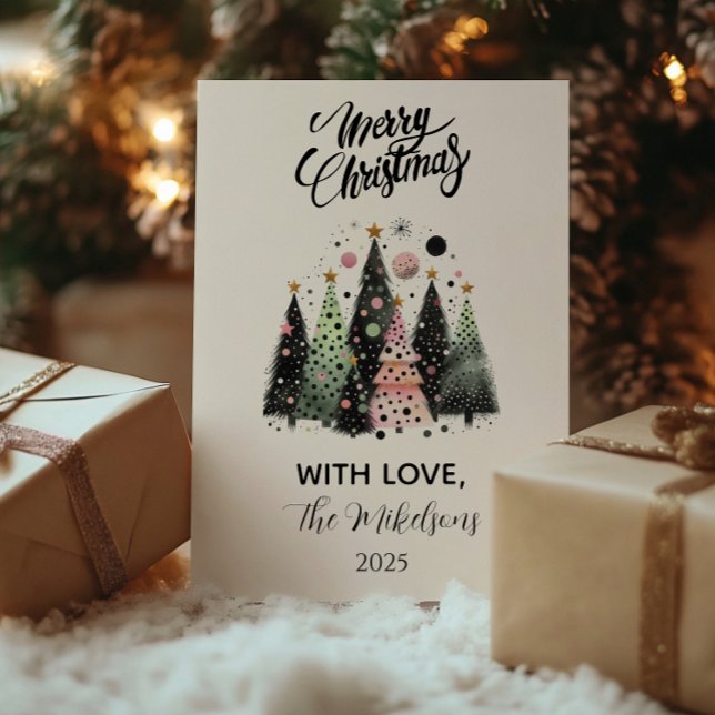 Cartes Pour Fêtes Annuelles Forêt de Noël rose (Créateur téléchargé)