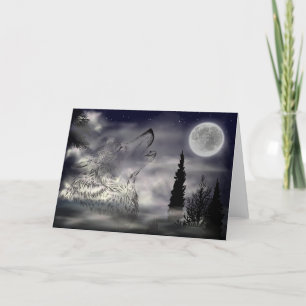 Cartes Pour Fêtes Annuelles Forêt de nuit Lune Loup solitaire Anniversaire