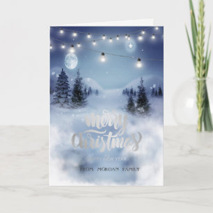 Cartes Pour Fêtes Annuelles Forêt de pins,Paysage,Lumières de guirlandes