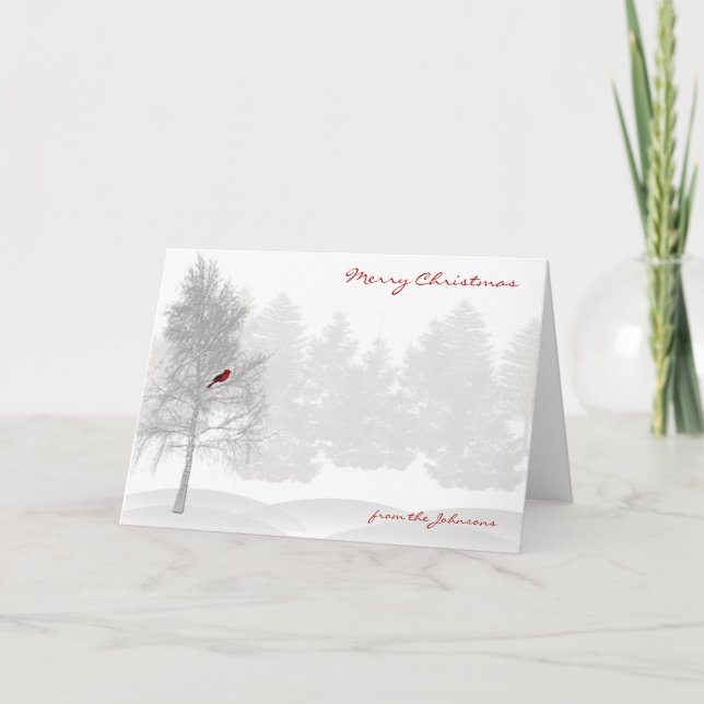 Cartes Pour Fêtes Annuelles Forêt de Snowy White avec le cardinal rouge (Devant)