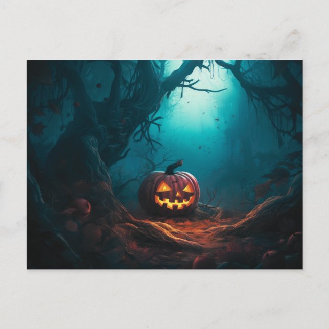 Cartes Pour Fêtes Annuelles Forêt déplaisante avec Jack O' Lanterns Halloween (Devant)