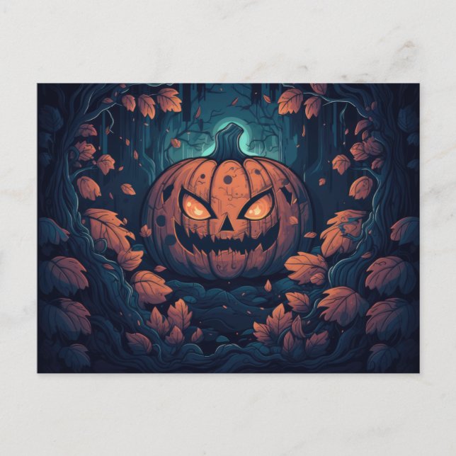 Cartes Pour Fêtes Annuelles Forêt déplaisante avec Jack O' Lanterns Halloween (Devant)