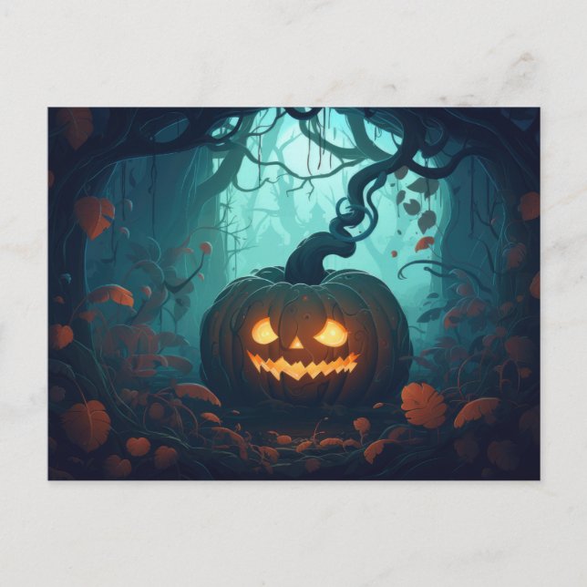 Cartes Pour Fêtes Annuelles Forêt déplaisante avec Jack O' Lanterns Halloween (Devant)