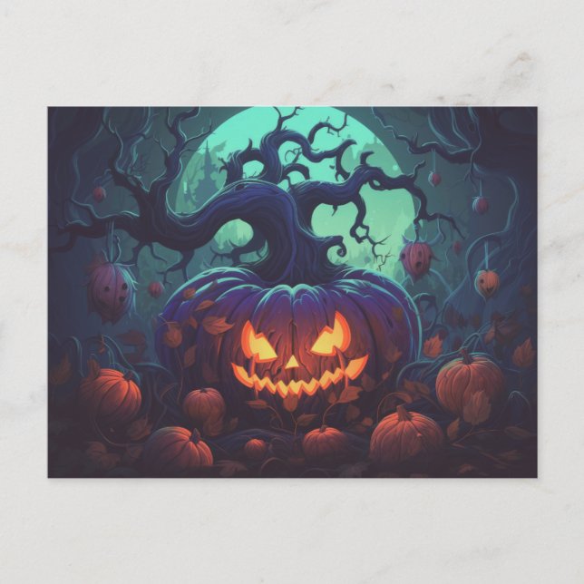 Cartes Pour Fêtes Annuelles Forêt déplaisante avec Jack O' Lanterns Halloween (Devant)