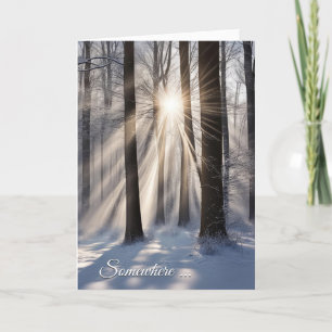 Cartes Pour Fêtes Annuelles Forêt D'Hiver Avec Poutres De Soleil