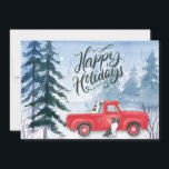 Cartes Pour Fêtes Annuelles Forêt d'hiver Camion rouge Chien Entreprise d'affa<br><div class="desc">Remerciez vos clients et vos clients pendant cette période des fêtes avec une carte Joyeuses Fêtes. Conception d'art aquarelle avec une scène de forêt hivernale, un vieux camion rouge et des chiens amicaux. Vos clients seront ravis de ce design. Ajoutez un message de bonne volonté et de remerciement au verso...</div>
