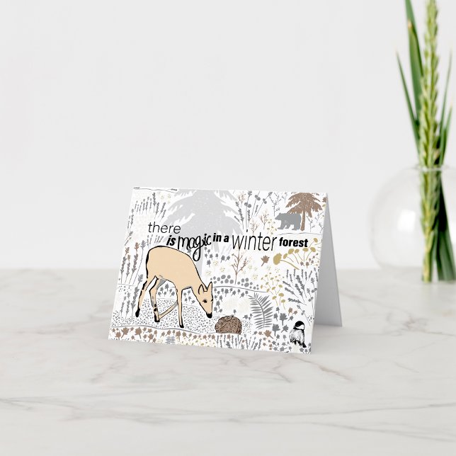 Cartes Pour Fêtes Annuelles Forêt d'hiver Magic Deer (Winter Forest Magic Deer Holiday Card by Jenn Steffen Art.)