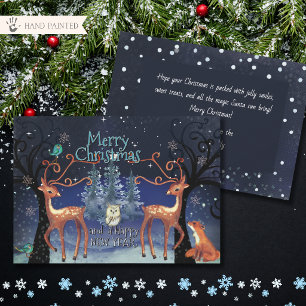Cartes Pour Fêtes Annuelles Forêt Enchantée de Cerfs de Noël Fantaisiste