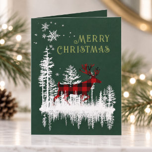 Cartes Pour Fêtes Annuelles Forêt enneigée Buffalo carreau Cerf Joyeux Noël