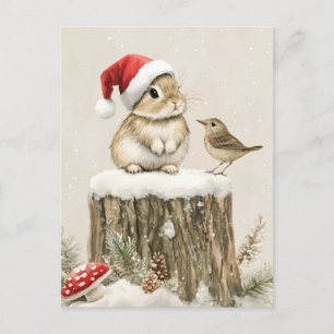 Cartes Pour Fêtes Annuelles Forêt enneigée Bunny de Noël en bois hivernal oise